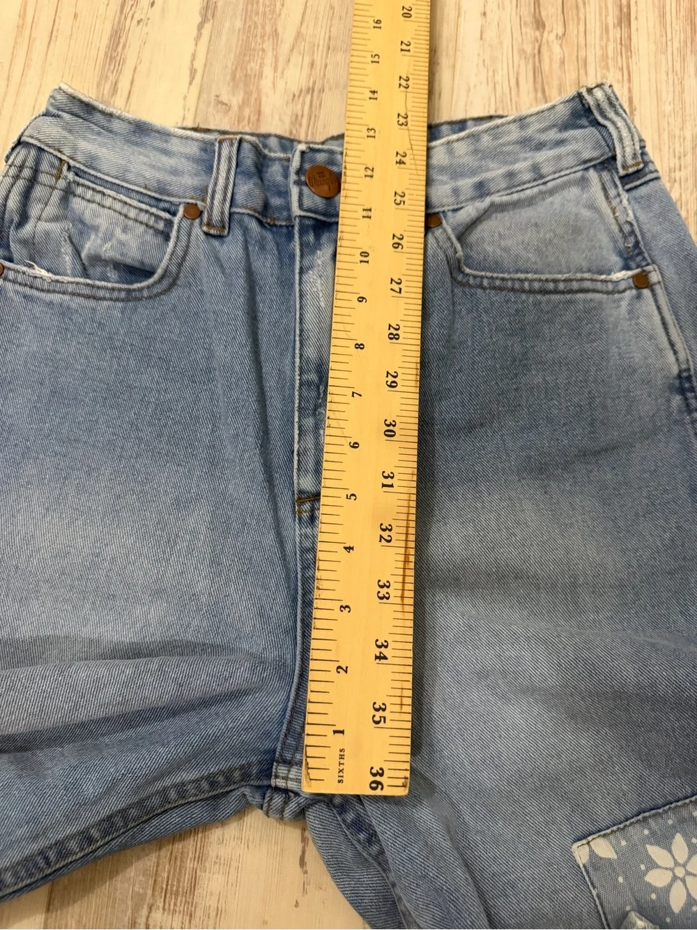 Billabong Wrangler Women's Blue Denim Patchwork Flared Jeans Pockets 27 - Picture 8 of 12